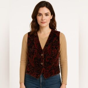 VTG Crushed Velvet Vest Tagged Size 40 Holiday Festive Quirky  Jewel Tones